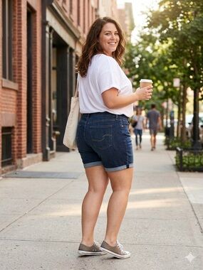 Levi’s signature Mid-Rise Dark Blue Denim Roll-Cuff Women’s Shorts